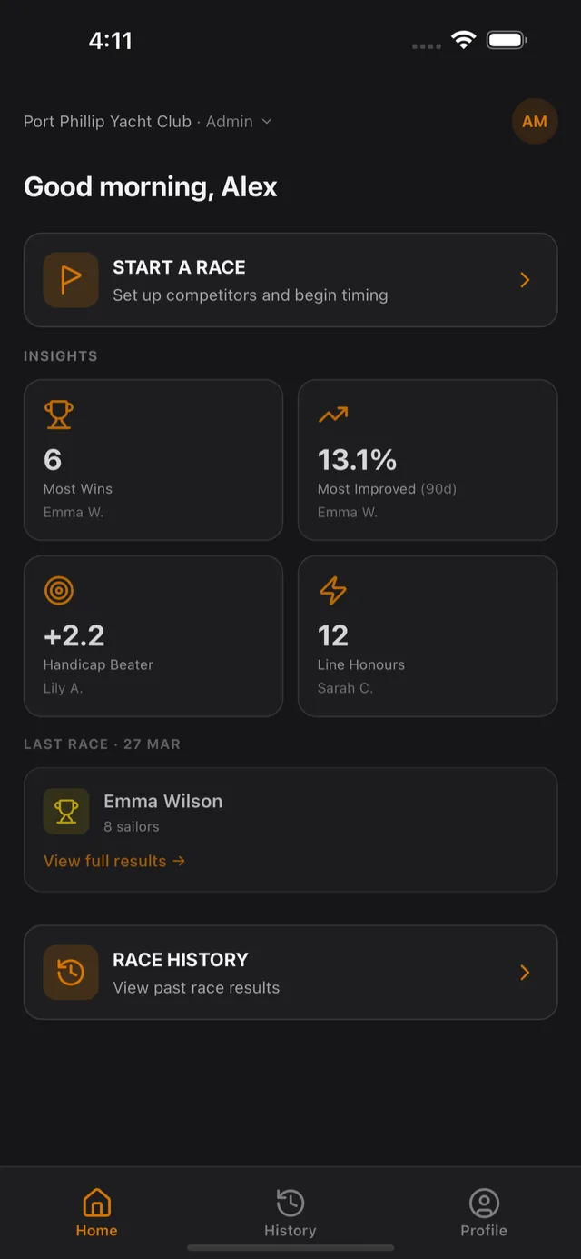 SailScore dashboard